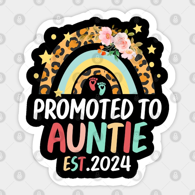 Promoted to Auntie 2024 Rainbow Flora Pregnancy Announcement Sticker by AE Desings Digital
